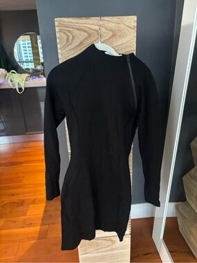 Frame Denim Black Long Sleeve Zip-Shoulder Bodycon Dress